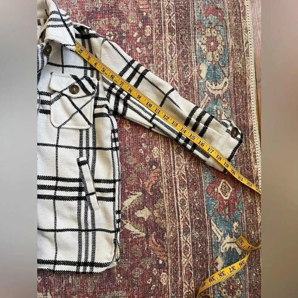 8-9 Primark Stylish Girls Plaid Button up Jacket - Black and White with pockets